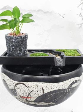 鱼缸流水摆件循环水石槽托盘古法缸造景全套生态水流罐过滤器水槽