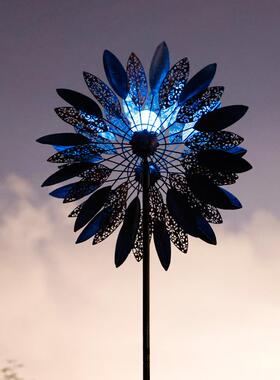 太阳能铁艺风车别墅花园露台庭院阳台装饰摆件户外旋转景观布置