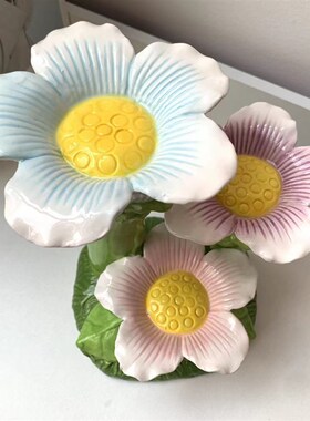 手绘釉下彩花朵造景摆台梦幻陶A瓷花朵首饰托盘支架阶梯金丝熊装