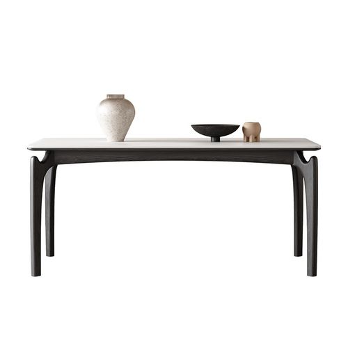 纯白岩板餐桌法式复古风家用小户型橡木饭桌现代简约进.口实木餐