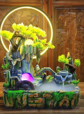 中式灯圈办c公室假山流水喷泉室内桌面鱼缸风水轮客厅房间装饰摆