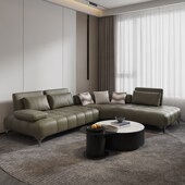 全真皮沙发别墅横厅靠q背前后推拉沙发靠背宽大坐深可调节中古风