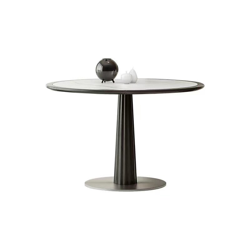 圆形实木餐桌家用小n户型侘寂风洽谈小圆桌进口岩板圆餐桌椅子组