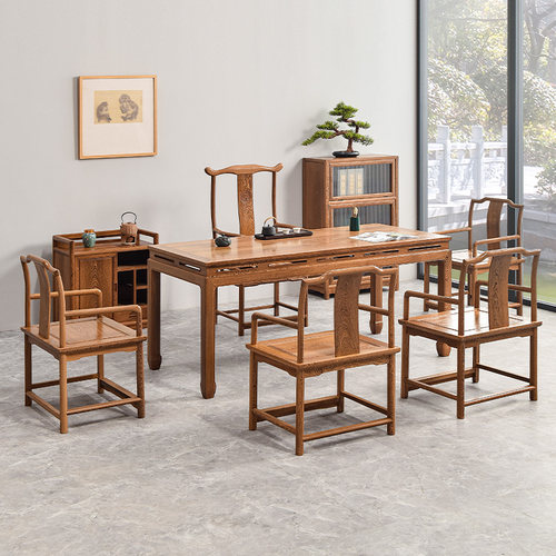 鸡翅木茶桌椅组合新中式实木功夫茶几客厅中式红R木干泡茶台六件