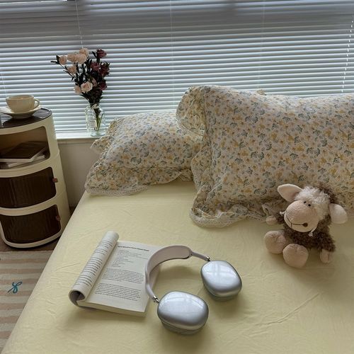 公主风ins奶黄小碎花水洗棉四件套荷叶花边O款被套床单床裙三件套