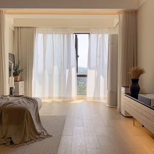 2023新款 雪尼尔现代简约奶油客厅房间飘窗落地窗打孔Y遮光定制窗
