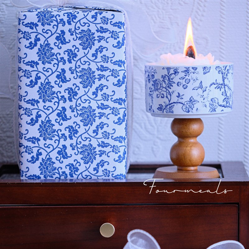 《青花瓷山茶馆》香薰蜡烛礼盒结婚生日毕业礼物送女生山茶摆件花