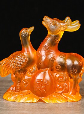 属龙2025蛇年吉祥物鹿鹤献桃摆件E生肖龙水琉璃招财客厅办公室摆