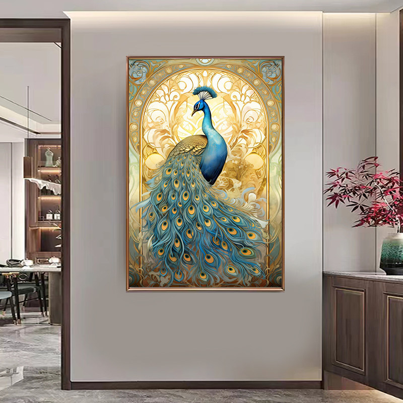 吉祥动物蓝孔雀钻石画2023新款客厅玄关L点钻十字绣满钻砖石画轻