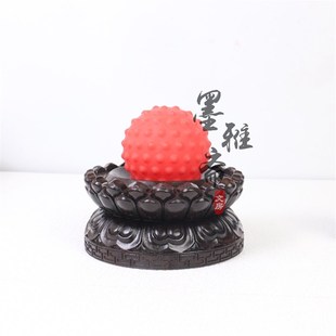 黑檀莲花底座水晶球核桃s保健手球葫芦球型摆件底座可旋转展示木