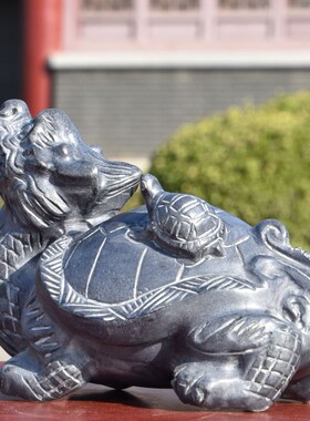 石头母子龙龟摆件l招财镇然青石刻八卦龙头龟神兽石雕乌龟赑屃霸