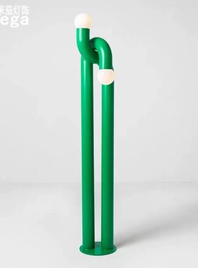 新款设计师橙色简约客厅t样板房时尚弯形管球泡中古卧室落地灯