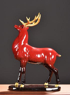 新中式家居客厅陶瓷大号梅花鹿工艺品玄关L酒柜办公室招财装饰摆