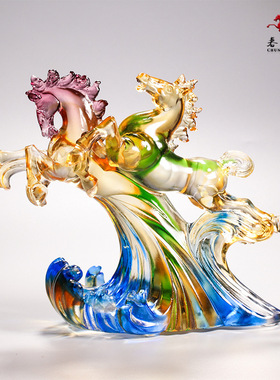 琉璃马摆件和谐共赢并驾齐驱w商务礼品马到成功送客户送合作伙伴