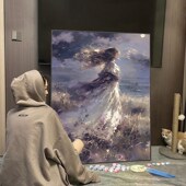 画装 暗黑系女孩数字f油画 画客厅氛围感治愈系diy手工填色油彩画