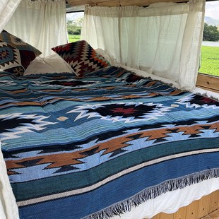 复古几何后备箱装饰毛毯s房车床车布置棉毯沙发毯沙发盖巾露营毯