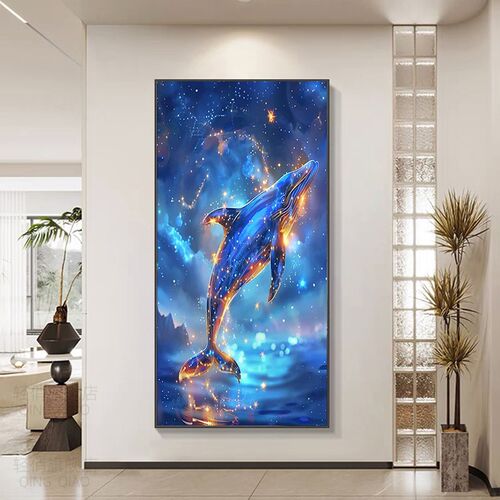 星空鲸鱼钻石画202o5新款客厅玄关手工点贴钻十字绣5d现代轻奢梦