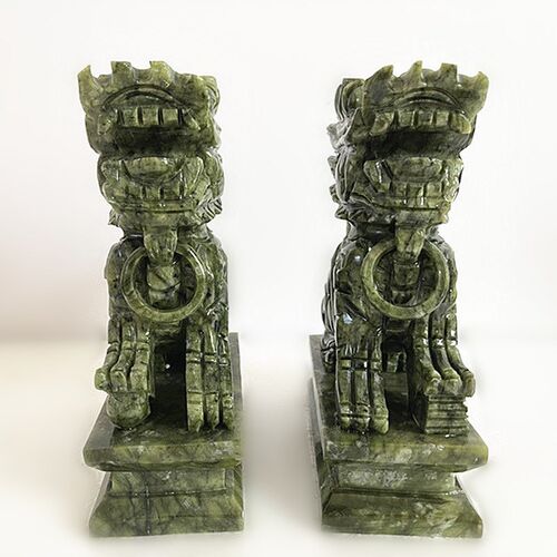 青玉黄玉天然玉石麒麟摆件一对风B水玉其林招财纳财玄关门口卧室
