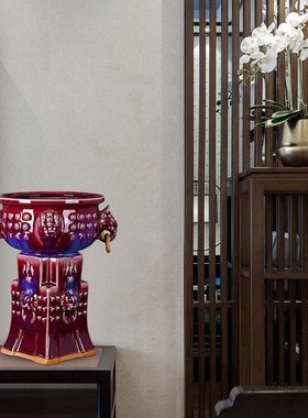 禹州钧瓷招财聚宝盆摆件开业乔z迁商务送礼中式陶瓷器客厅摆设花