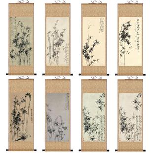 清代郑板桥竹石图竹报平安玄关名家水墨国画茶室书房中式卷轴挂画