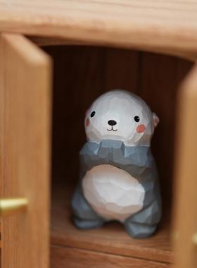 木刻自习室木雕海獭可爱桌面摆件雕刻工艺礼品摆饰书房办公区小摆