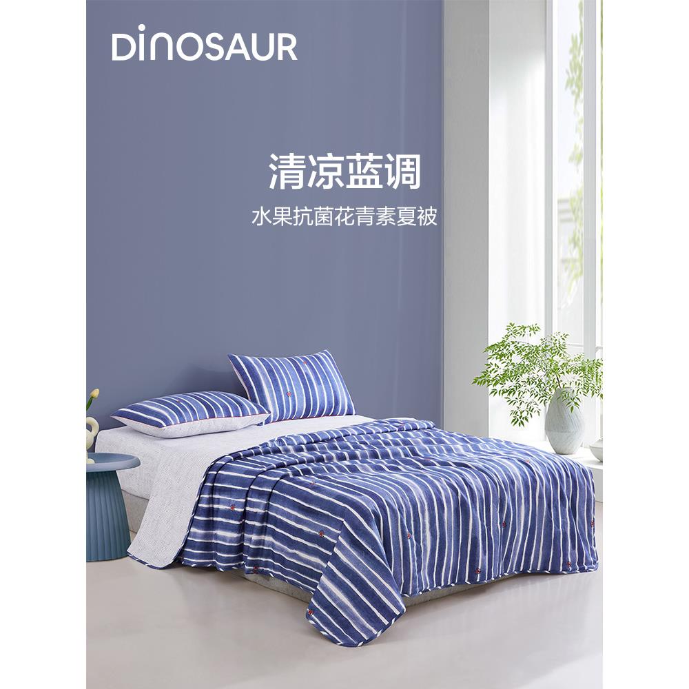 Dinosaur恐龙家纺克莱因条纹全棉抗菌花青素水洗夏被学生夏凉被