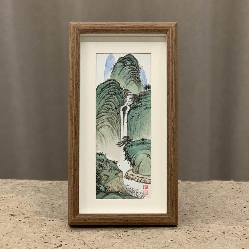 国画摆台郭仲申名家手绘真迹青绿山水画禅意挂画桌案摆件装饰礼物