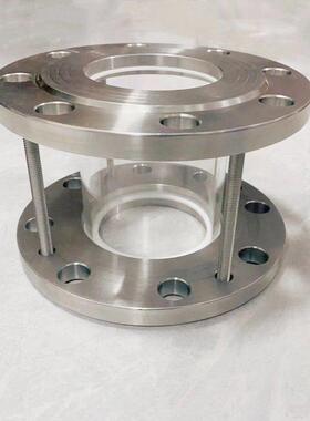 304不锈钢法兰夹紧玻璃杯Hgs07硼硅钢化玻璃管镜面3英寸Dn80