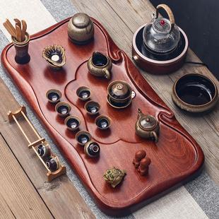 简约排水客厅长方形小茶台 茶盘实木家用整块原红花梨功夫茶具套装