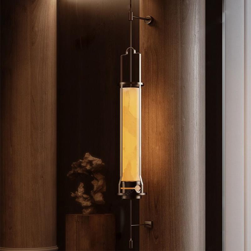 新中式壁灯创意别墅过道仿云石大堂壁灯设计师客厅背景墙长臂灯具