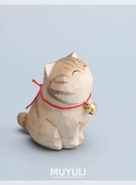 手工木雕金渐层丨小猫咪办公室工位电脑桌面摆件创意装饰可爱礼物