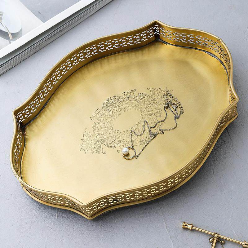 轻奢复古黄铜托盘创意雕花家用茶盘首饰品收纳盘宫廷风茶几水果盘,家居饰品,果盘/果篓,淘宝优惠券,粉丝福利购,淘宝优惠卷
