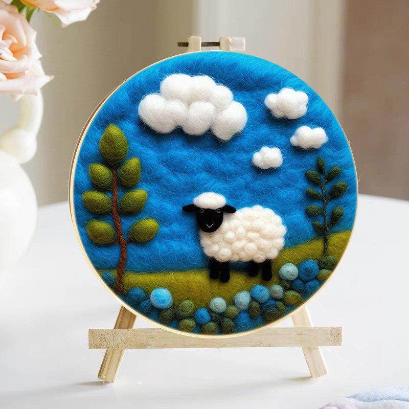 草原小羊羊毛毡戳戳乐手工diy材料包制作生日礼物摆件装饰画挂件,居家布艺,戳戳绣,淘宝优惠券,粉丝福利购,淘宝优惠卷