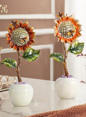 珐瑯彩向日葵现代轻奢摆件客厅玄关酒柜展示柜装饰品乔迁新居礼品