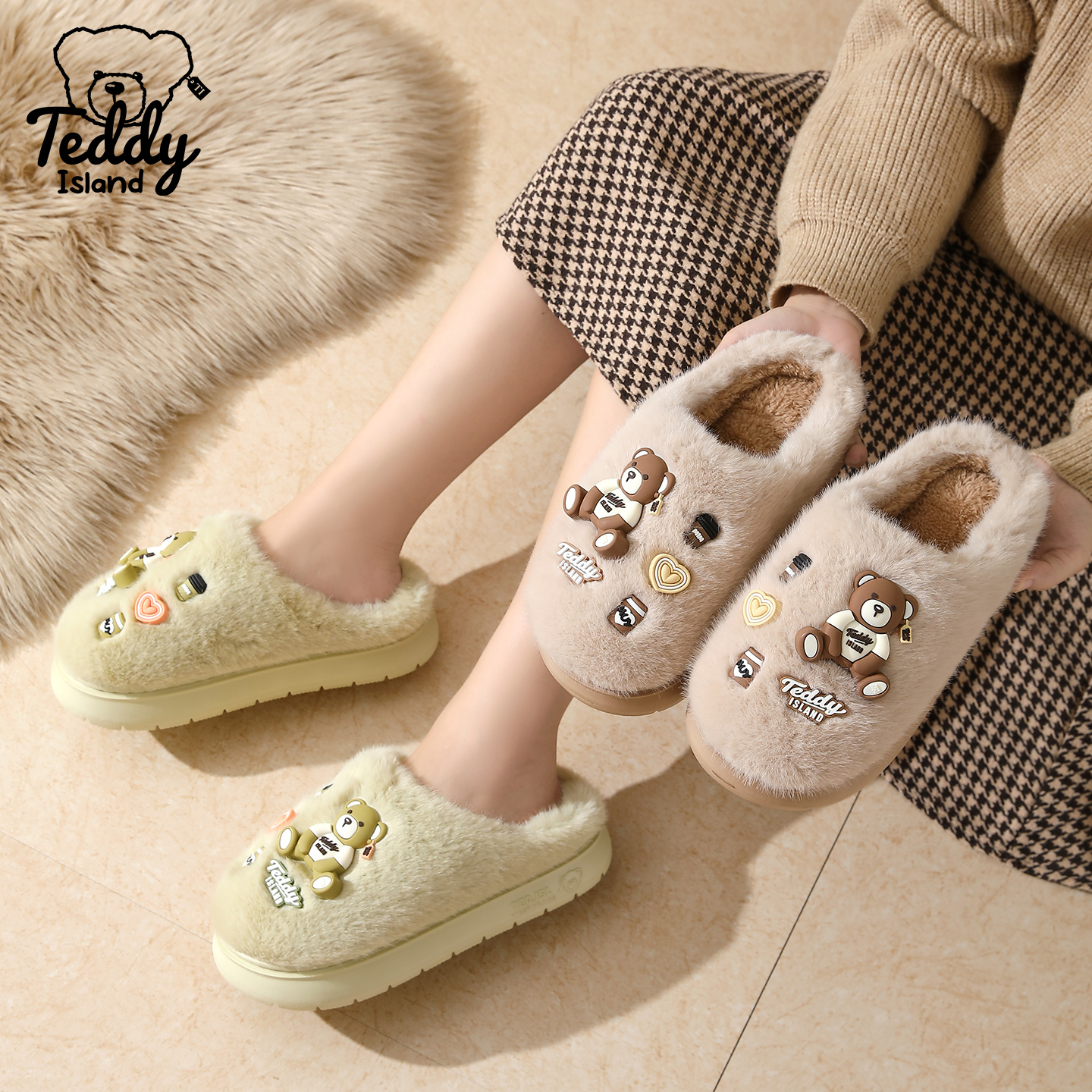棉拖鞋女士居家卡通可爱小熊