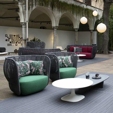 户外藤椅沙发藤编酒店会客洽谈高背创意北欧三人单人休闲藤沙发