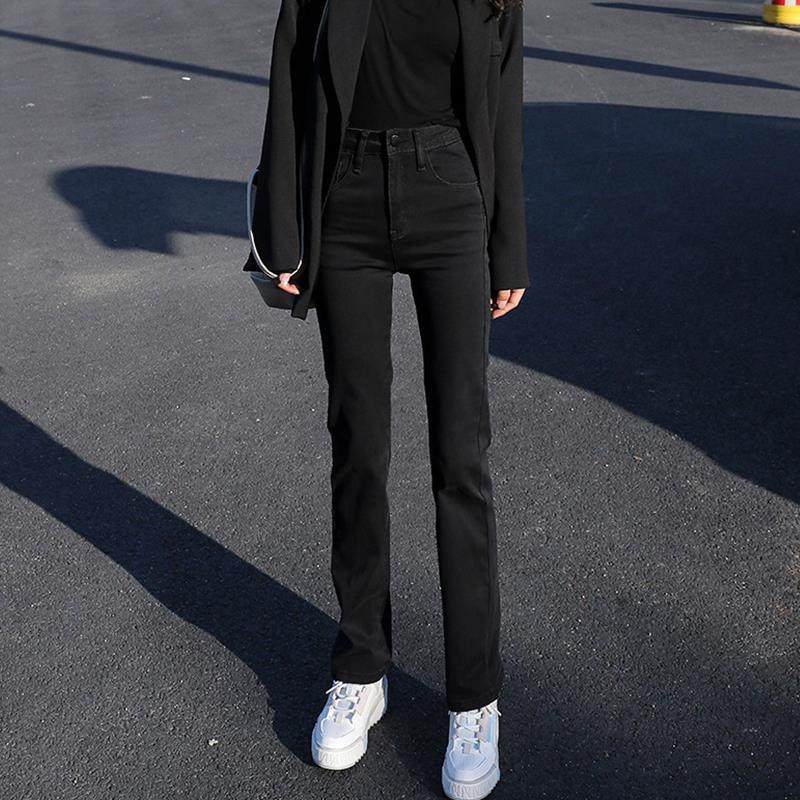 黑色窄版直筒牛仔裤女高腰显瘦2025新款春季美式高街弹力烟管裤