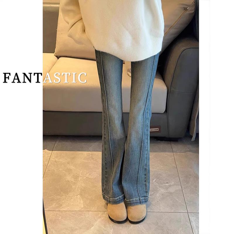 梨形身材复古弹力微喇牛仔裤女早秋新款胖mm大码高腰显瘦马蹄裤子