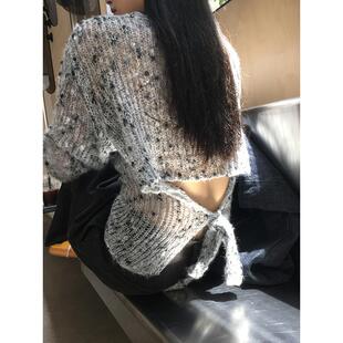 红人馆灰色毛衣女2025新款爆款春季慵懒长袖上衣设计感镂空针织衫