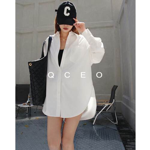 QCEO/通勤时髦高级感简约百搭衬衣中长款白衬衫休闲长袖上衣女春