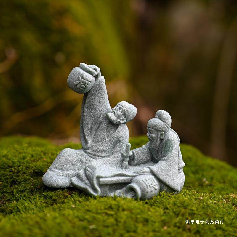 微景观对弈老头摆件花园盆景假山鱼缸下棋老者人物造景装饰品