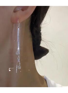 高级感爱情魔方耳线日韩简约三方块流苏中长款耳环U型防丢耳饰女
