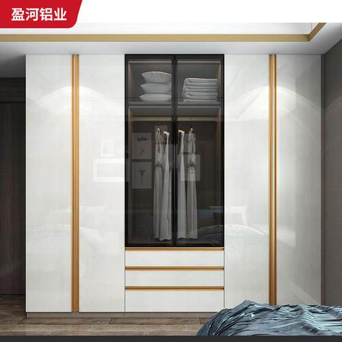 定做现代简约家用卧室一门到顶大容量收纳储物梳妆一体铝合金衣柜