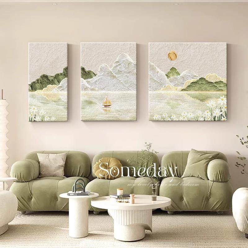 背有靠山客厅装饰画奶油风肌理油画卧室壁画沙发背景墙挂画山水画,家居饰品,现代装饰画,淘宝优惠券,粉丝福利购,淘宝优惠卷