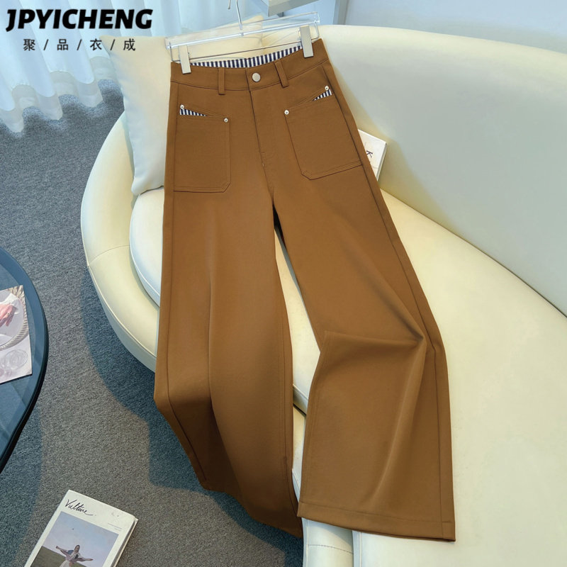 咖色高腰阔腿裤子女2025新款冬季高腰宽松休闲裤垂感显瘦直筒长裤,女装/女士精品,休闲裤,淘宝优惠券,粉丝福利购,淘宝优惠卷