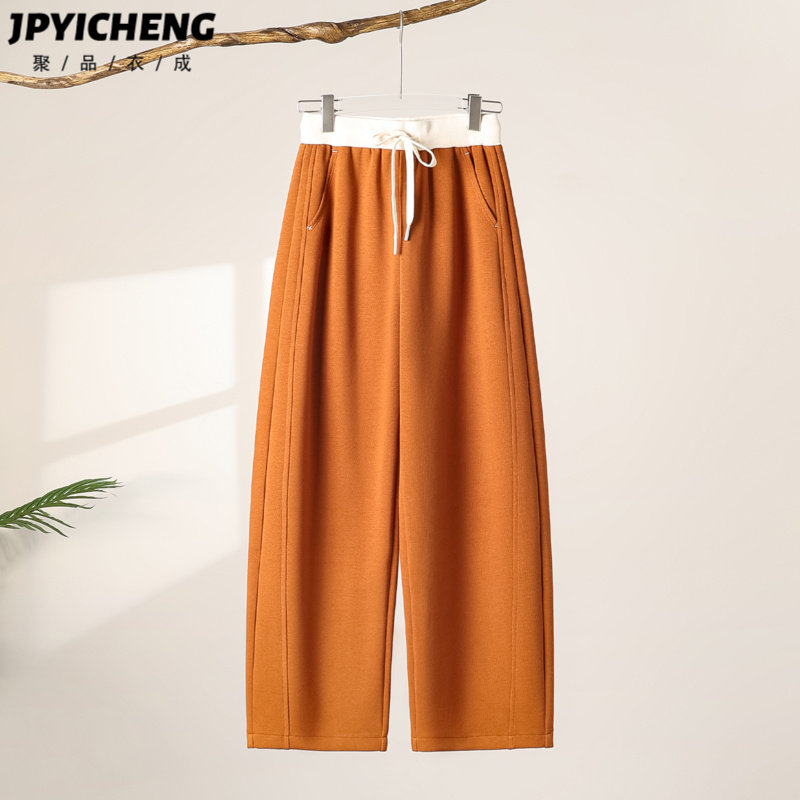 南瓜色休闲弯刀裤女2025新款冬季运动卫裤高腰宽松慵懒风哈伦长裤