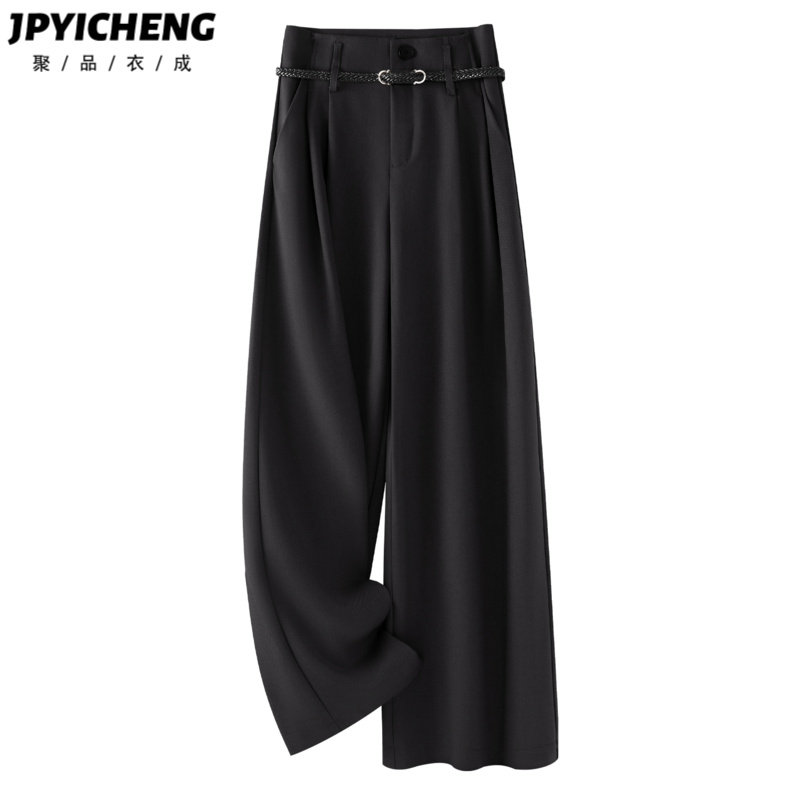 黑色羊毛休闲阔腿裤女2025新款冬季高腰宽松垂感高级感直筒西装裤