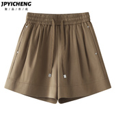 女2025新款 高腰显瘦运动裤 冬季 卡其色阔腿短裤 爆款 宽松休闲裤 热裤