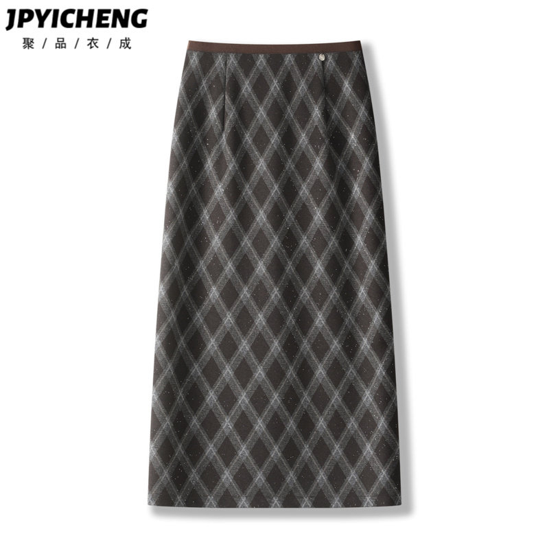 棕色亮片格子半身裙女2026新款春季设计感高腰直筒包臀裙长裙,女装/女士精品,半身裙,淘宝优惠券,粉丝福利购,淘宝优惠卷