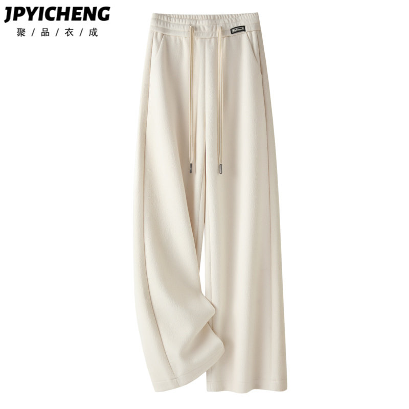 米白色休闲阔腿裤女2025新款冬季高腰宽松运动卫裤垂坠感直筒长裤